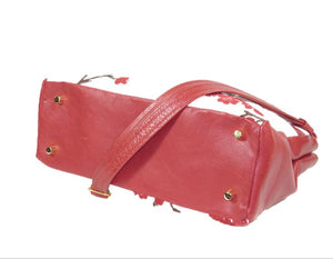 Red Leather Cherry Blossom Double Zip Satchel base