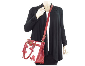 Red Leather Cherry Blossom Double Zip Satchel cross body view