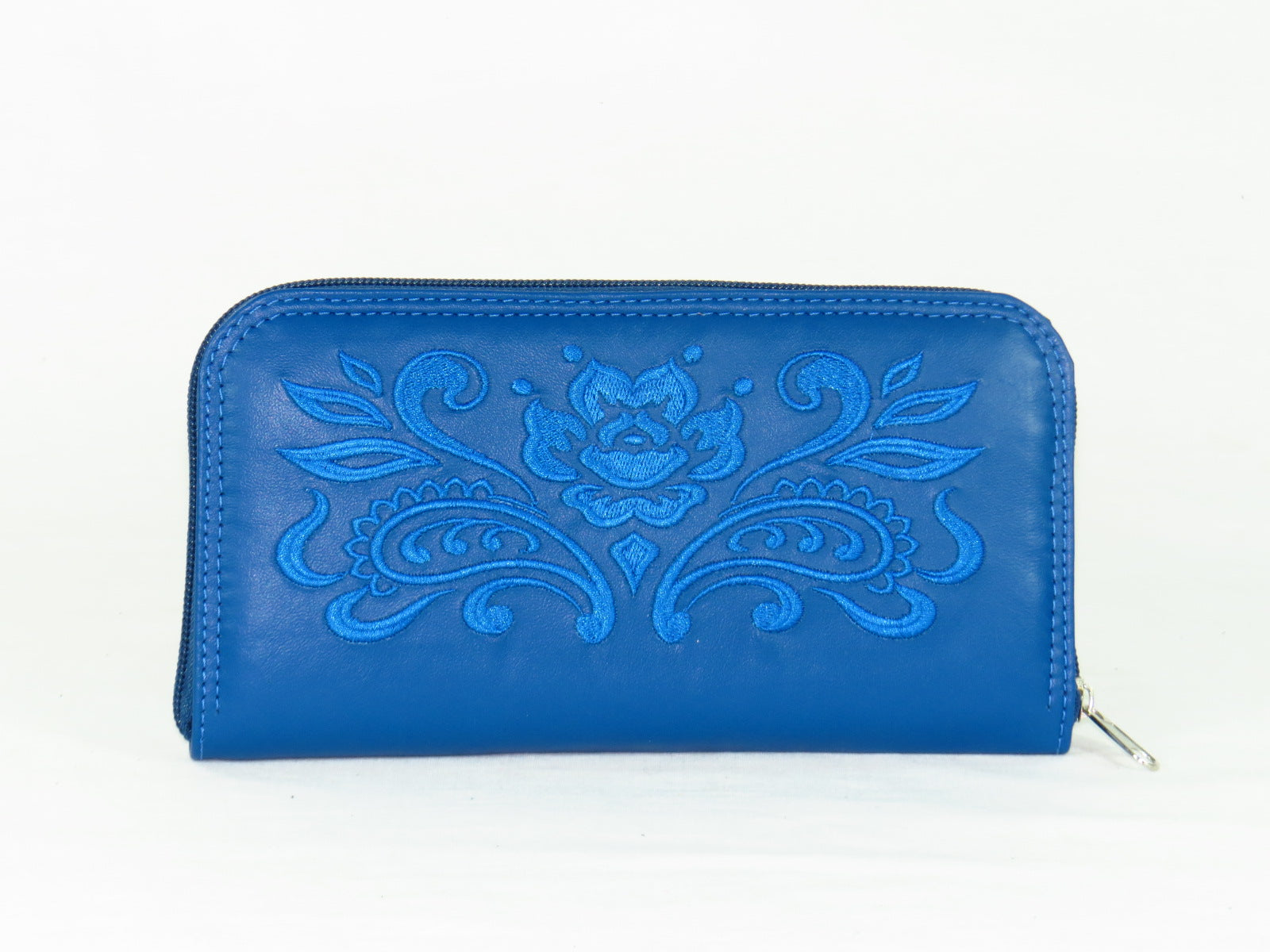 Royal Blue Embroidered Leather Wallet