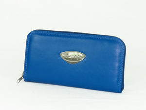 Royal Blue Embroidered Leather Wallet back view