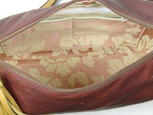 Rust Brown Embroidered Leather Classic Hobo Bag lining