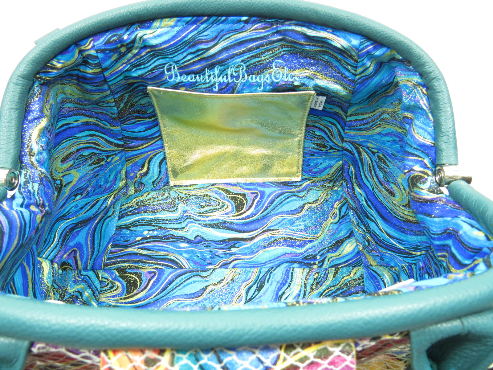 Sea Green and Fish Leather Doctor Bag interior