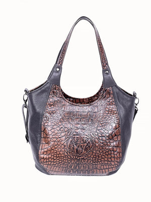 Sharla Satchel Croc and Brown Leather