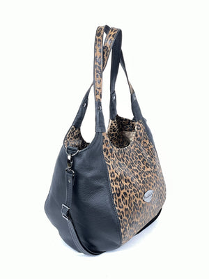 Sharla Satchel Leopard and Black Leather
