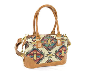 Southwest Tapestry and Leather Satchel front view