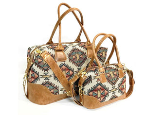 Southwest Tapestry and Leather Weekender and companion satchel