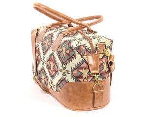 Southwest Tapestry and Leather Weekender side view
