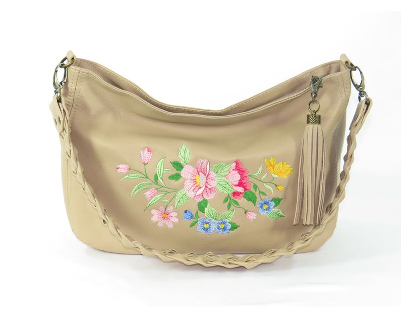 Spring Floral Leather Slouchy Hobo handle view