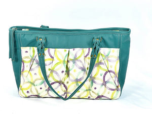 Teal Green Leather and Fabric Weekender Tote
