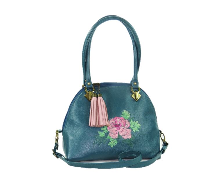Teal Green Leather Dome Bag