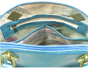 Teal Green Leather Dome Bag interior zipper pocket