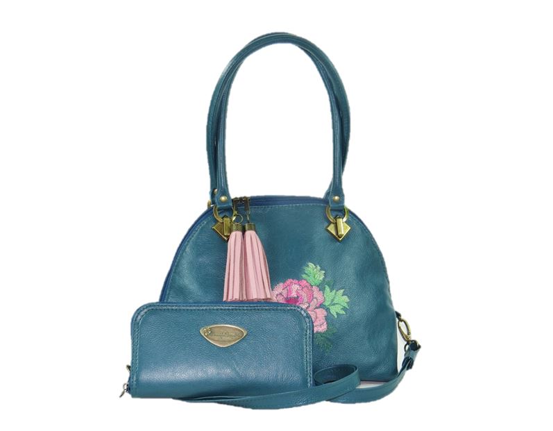 Teal Green Leather Dome Bag with companion Leather Wallet