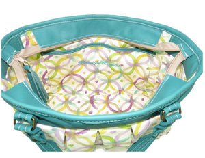 Teal Green Leather and Fabric Weekender Tote interior pockets