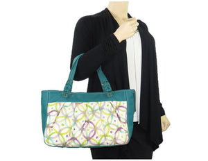 Teal Green Leather and Fabric Weekender Tote model view
