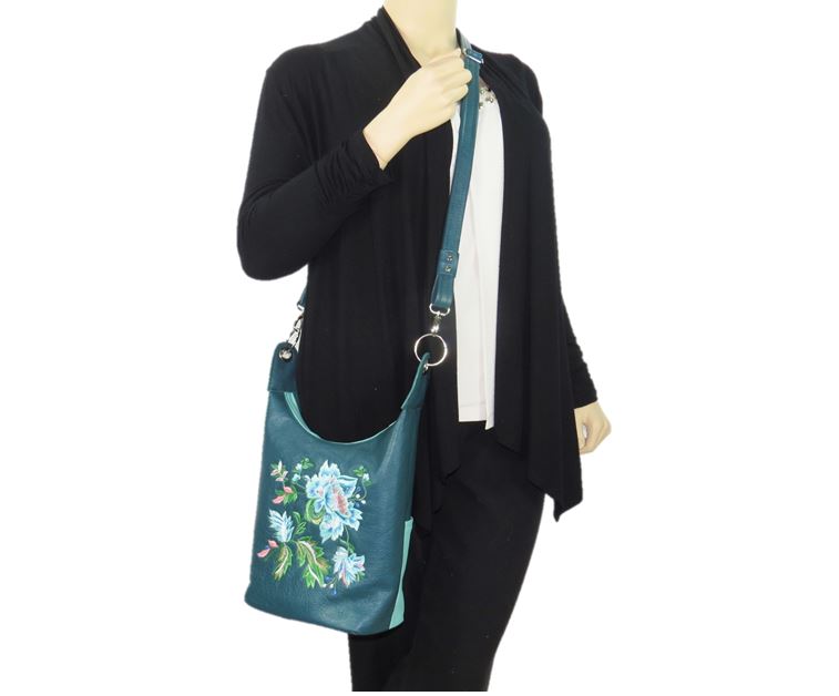 Teal Leather Cross Body Bag model view