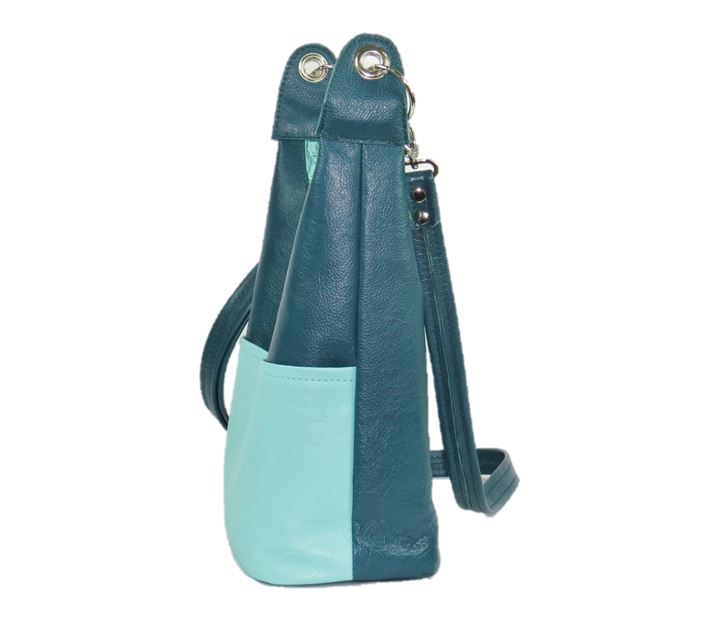 Teal Leather Cross Body Bag side view