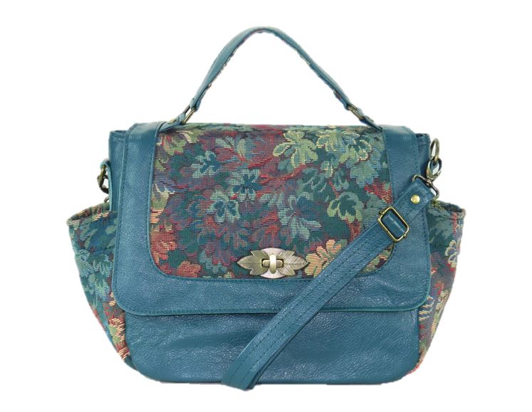 Top Handle Teal Leather Flap Bag