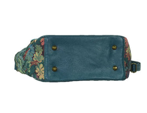 Top Handle Teal Leather Flap Bag bottom view