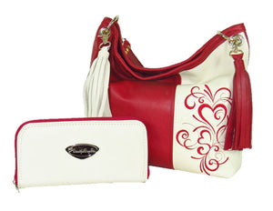 Valentine Hearts Red and White Leather Wallet with matching Slouchy Handbag