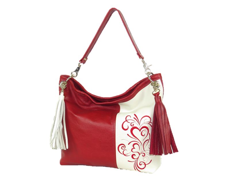 Valentine Hearts Red and White Slouchy Hobo Leather Bag