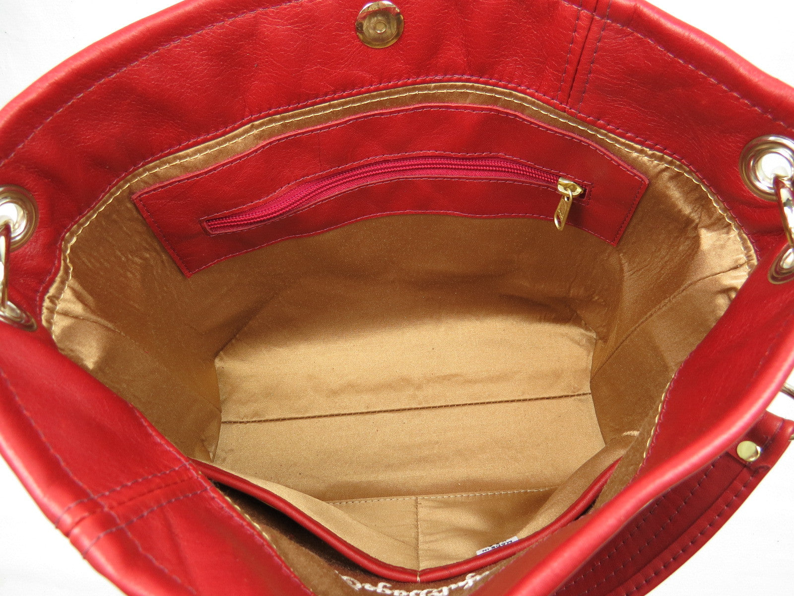 Valentine Hearts Red and White Slouchy Hobo Leather Bag interior zipper pocket