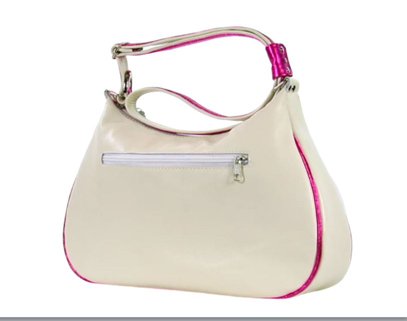 White Leather Pink Floral Embroidered Classic Hobo Bag back view