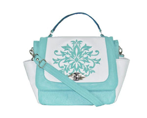 White and Mint Green Leather Top Handle Flap Bag