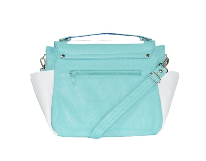White and Mint Green Leather Top Handle Flap Bag back view