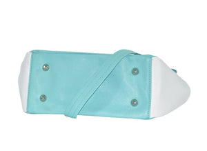 White and Mint Green Leather Top Handle Flap Bag bottom view