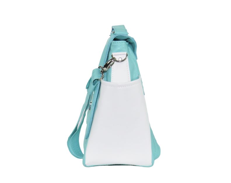 White and Mint Green Leather Top Handle Flap Bag side view