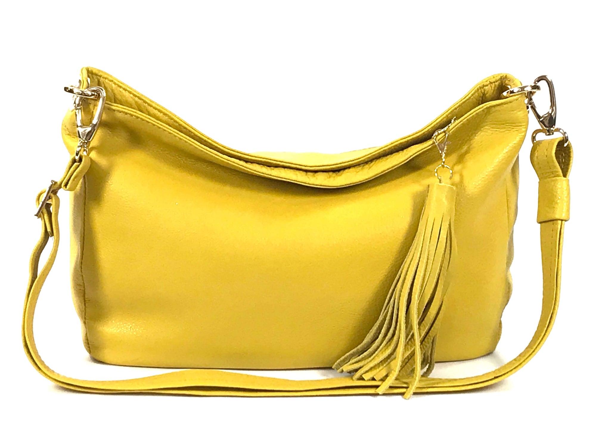 Yellow Leather Slouchy Hobo Bag front view