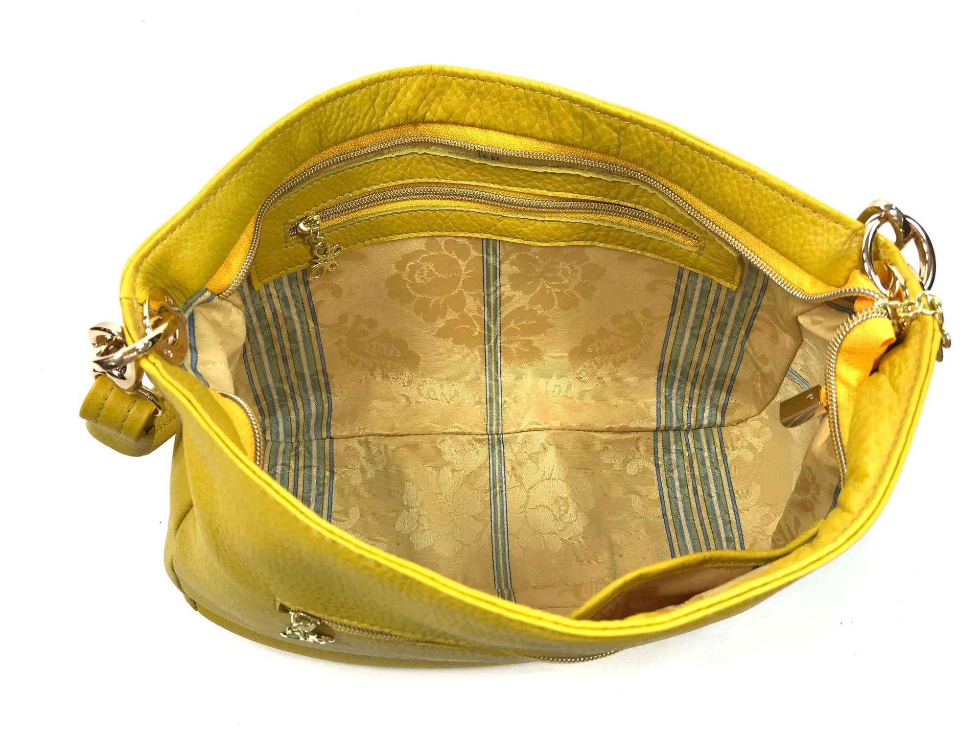 Yellow Leather Slouchy Hobo Bag interior zipper view