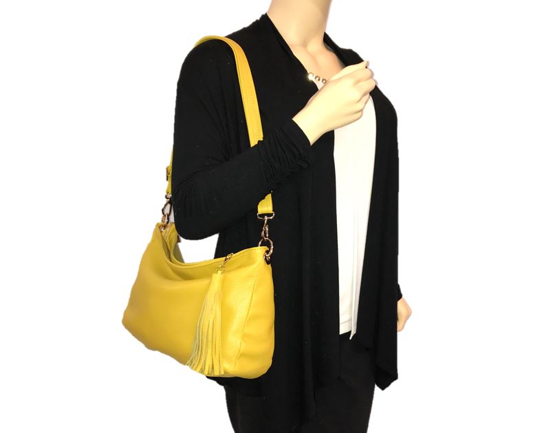 Yellow Leather Slouchy Hobo Bag model view