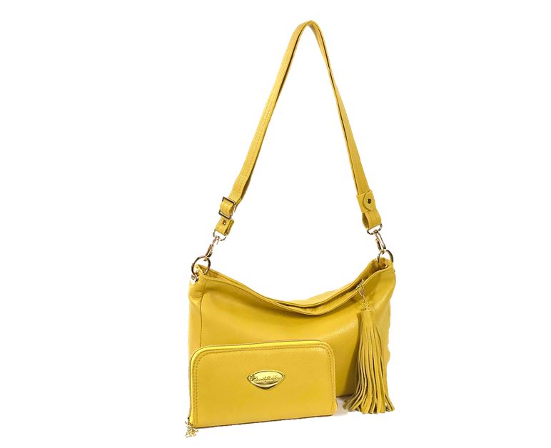 Yellow Leather Slouchy Hobo Bag with matching wallet