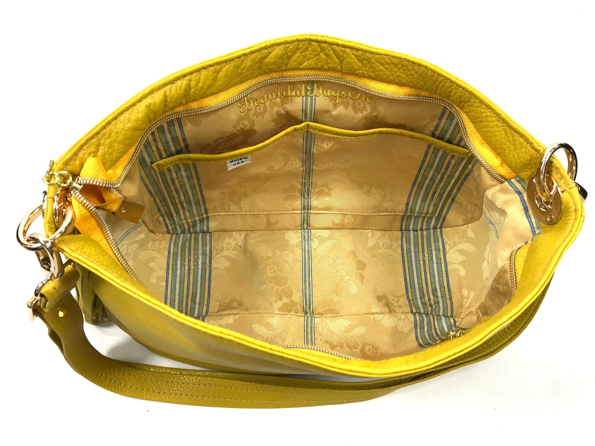 Yellow Leather Slouchy Hobo interior pockets view
