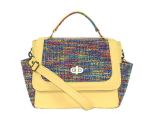 Yellow Leather and Rainbow Woven Flap Bag