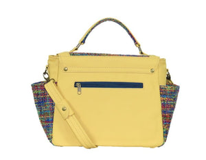 Yellow Leather and Rainbow Woven Flap Bag back view
