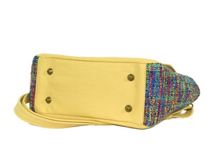 Yellow Leather and Rainbow Woven Flap Bag bottom view