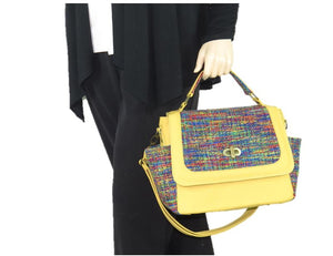 Yellow Leather and Rainbow Woven Flap Bag model view