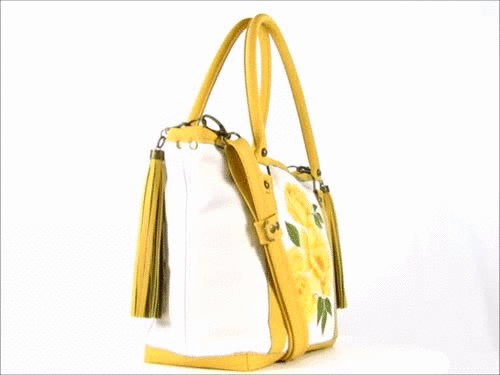 Yellow Roses on White Leather Tote