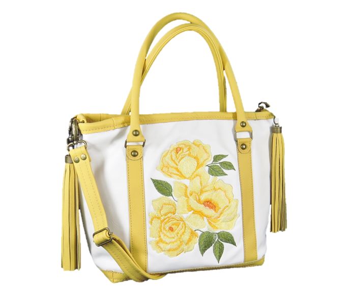 Yellow Roses White Leather Tote view 1