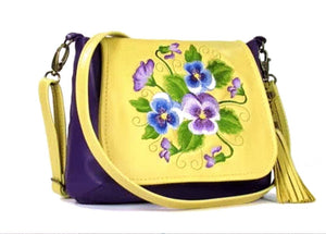 Yellow and Purple Pansy Bouquet Cross Body