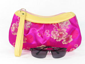 Zipper Clutch Asian Pink Floral with Yellow Lambskin Leather sunglasses size