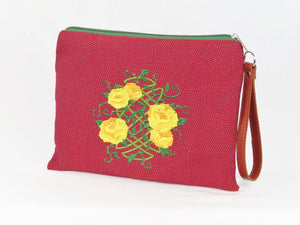 Zipper pouch Celtic knot Yellow Roses embroidery