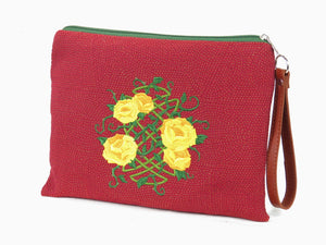 Zipper pouch Celtic knot Yellow Roses embroidery view 2