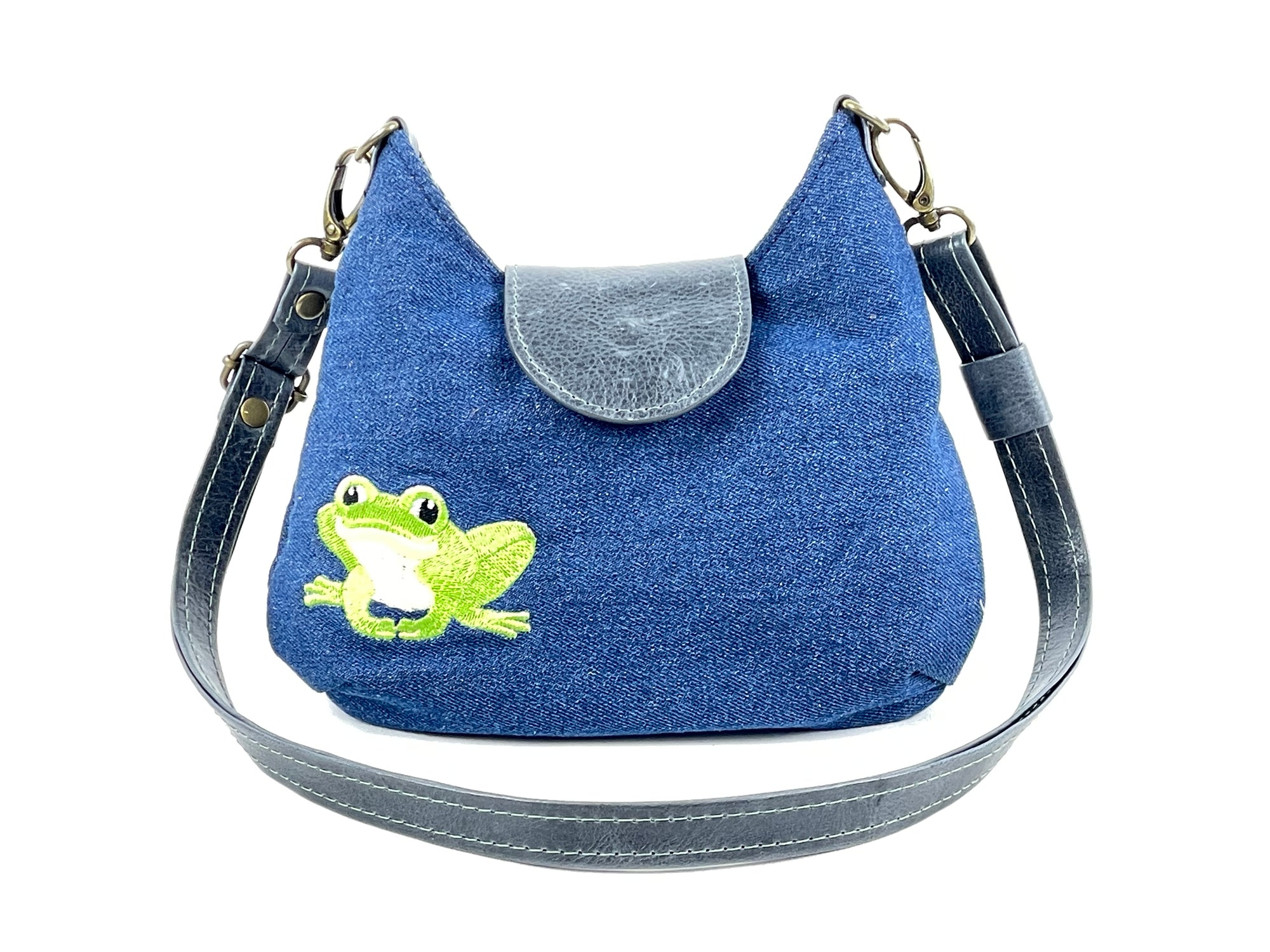 Frog on Denim Mini Cottagecore Hobo Bag