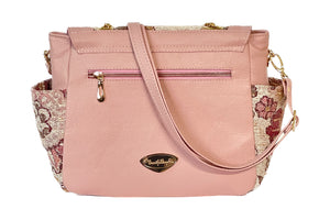 Pink Leather and Tapestry Top Handle Flap Bag